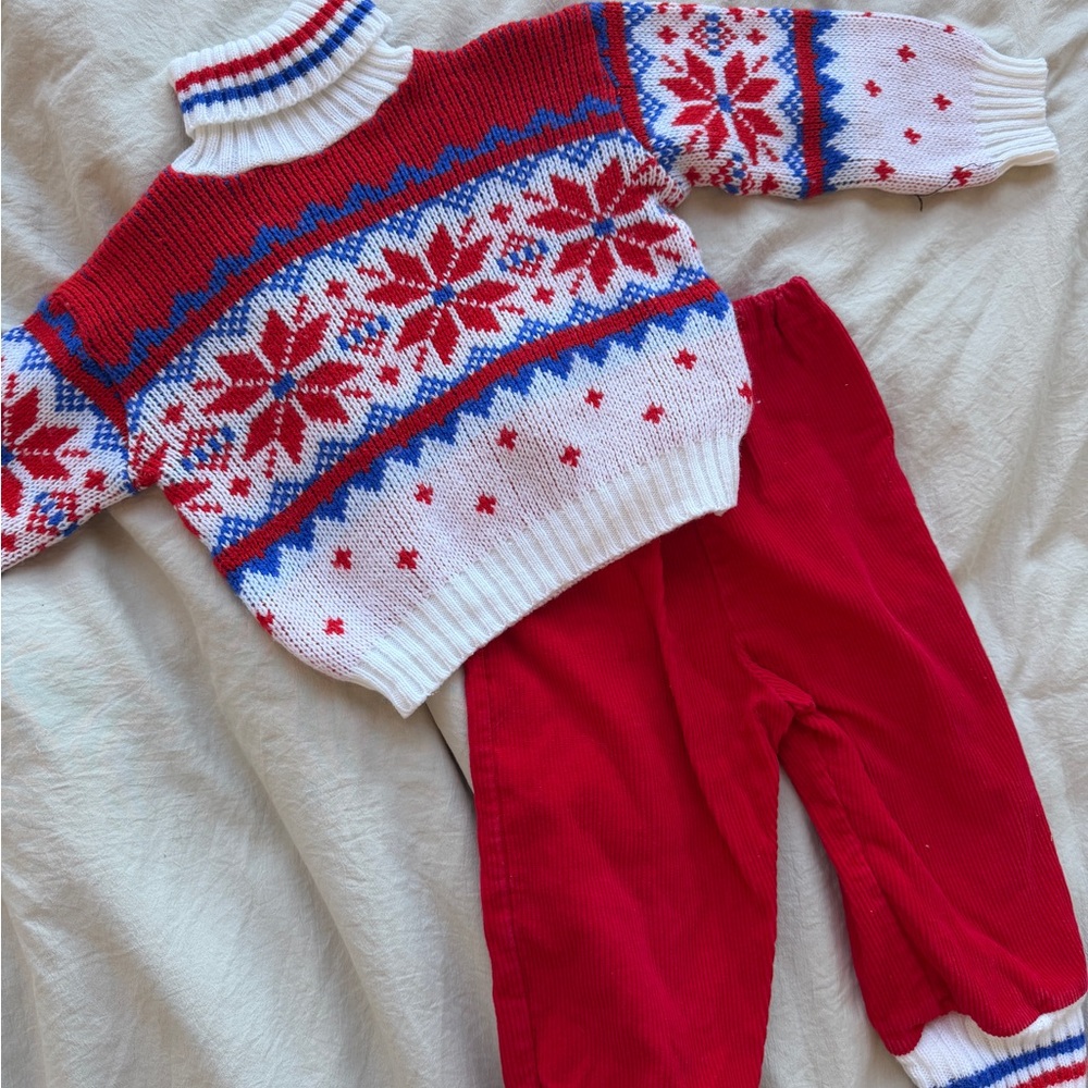 Vintage Baby Fair sweater set unisex toddler kids 2T, made in Japan snowflake